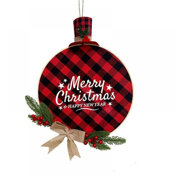 JOY Black White Buffalo Plaid Hanging Ornament S/3 Holiday Christmas Decor 8.75"